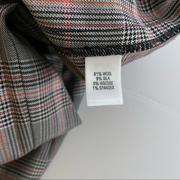 ST JOHN silk wool blend glen plaid trousers checked academia straight leg - Picture 3 of 11